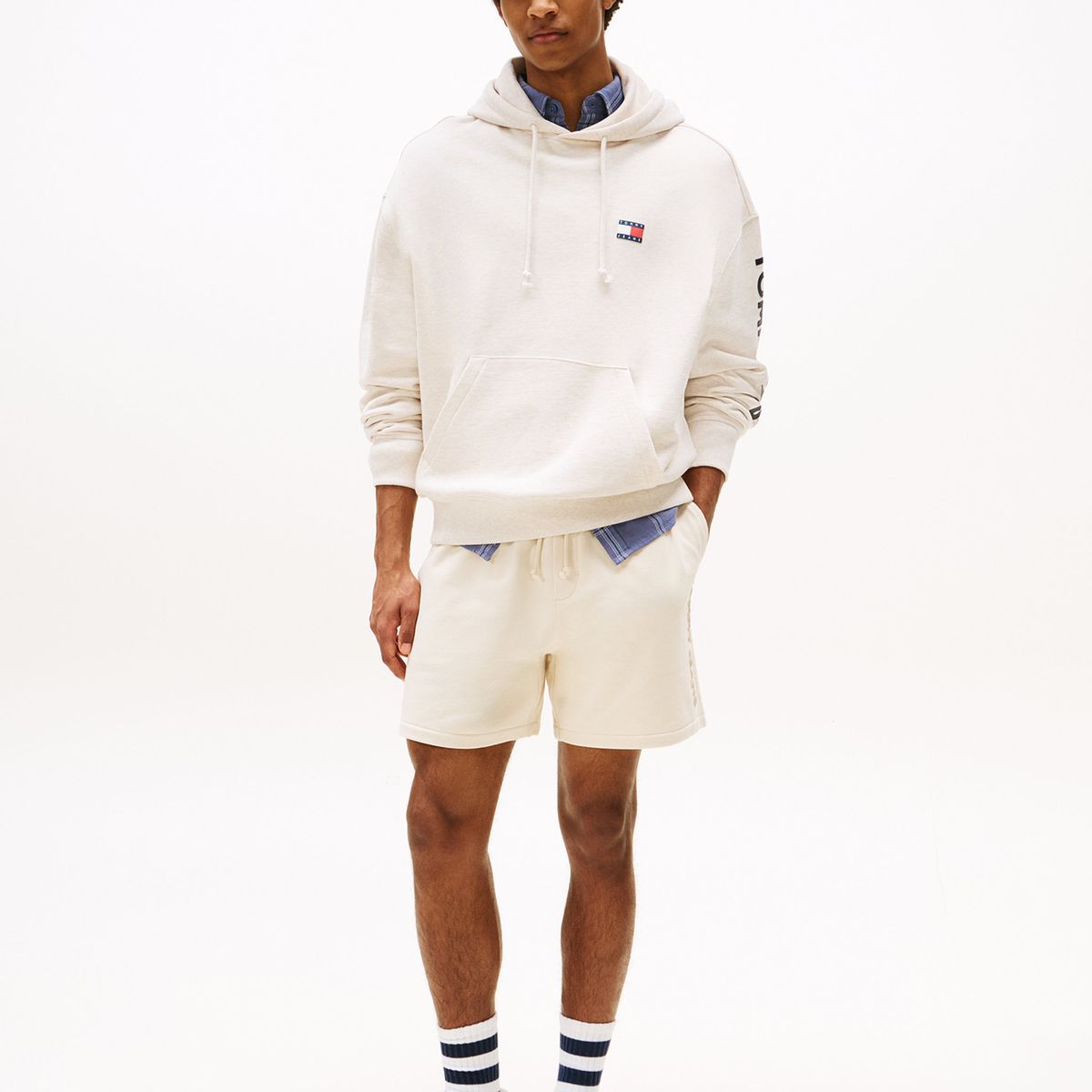 TOMMY HILFIGER - Polerón Hoodie Cropped Con Logo Blanco Tommy Jeans
