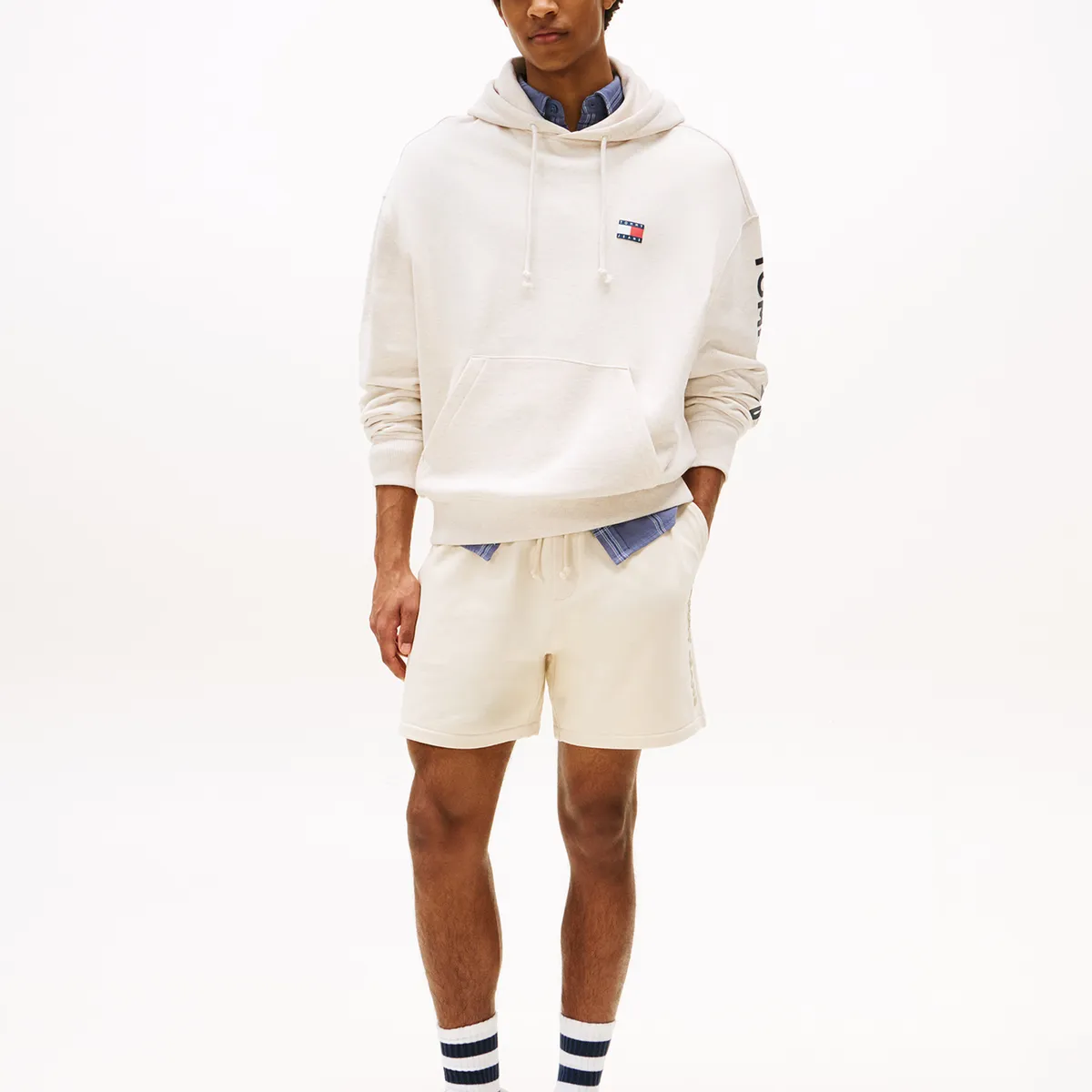 TOMMY HILFIGER - Polerón Hoodie Cropped Con Logo Blanco Tommy Jeans