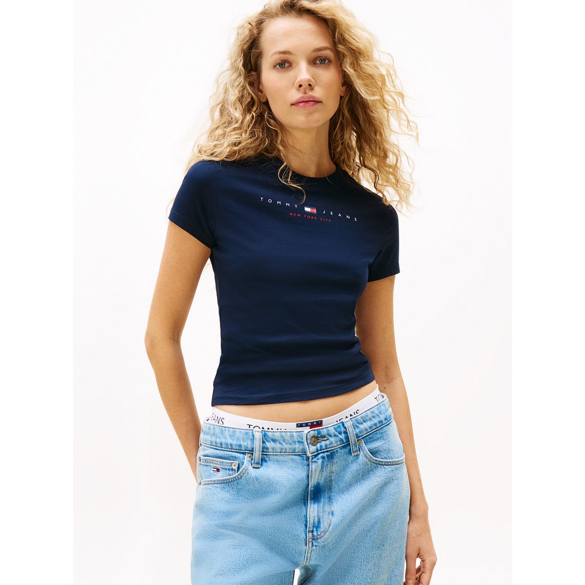 TOMMY HILFIGER - Polera Slim Fit Con Logo Lineal Azul Tommy Jeans