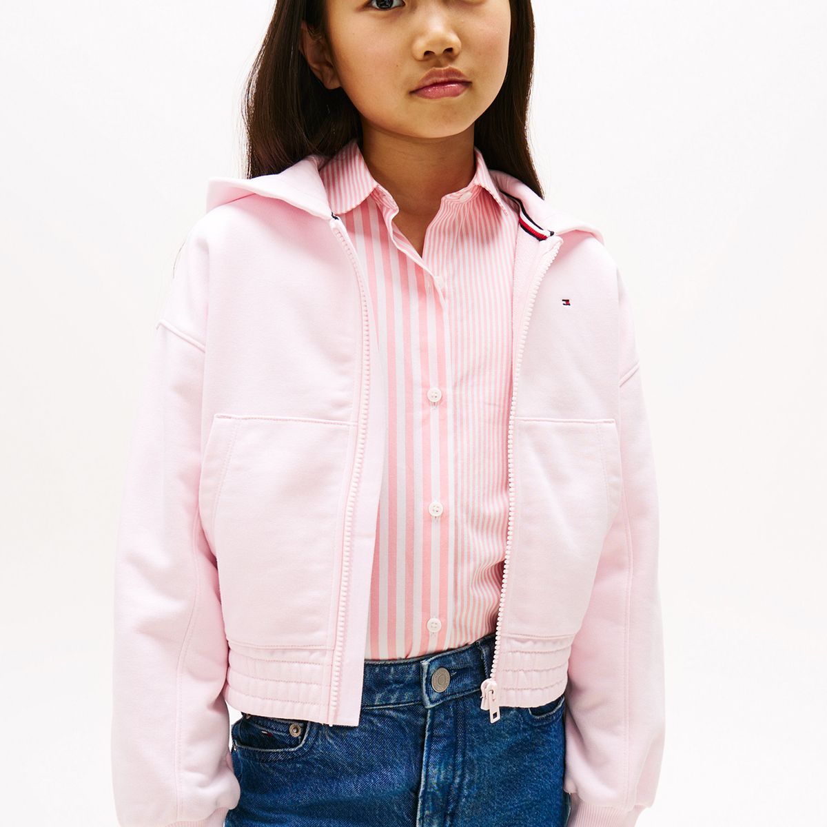 TOMMY HILFIGER - Polerón Hoodie Con Logo Y Cierre Rosado Tommy Hilfiger