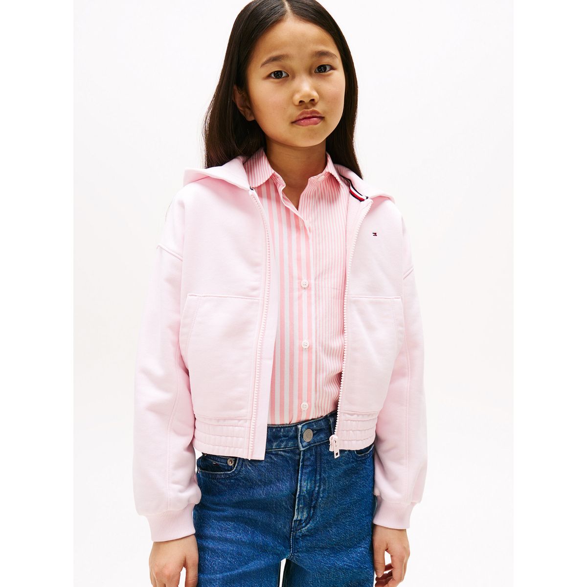 TOMMY HILFIGER - Polerón Hoodie Con Logo Y Cierre Rosado Tommy Hilfiger