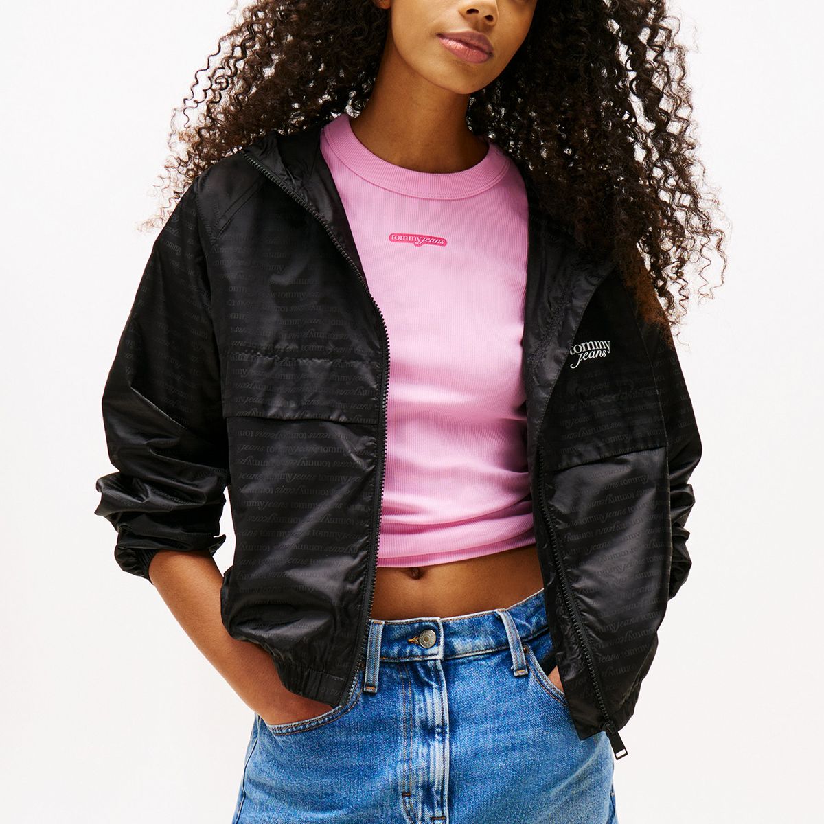 TOMMY HILFIGER - Cortavientos Jacquard Repelente Al Agua Negro Tommy Jeans