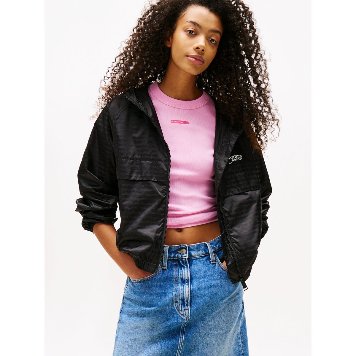 TOMMY HILFIGER - Cortavientos Jacquard Repelente Al Agua Negro Tommy Jeans