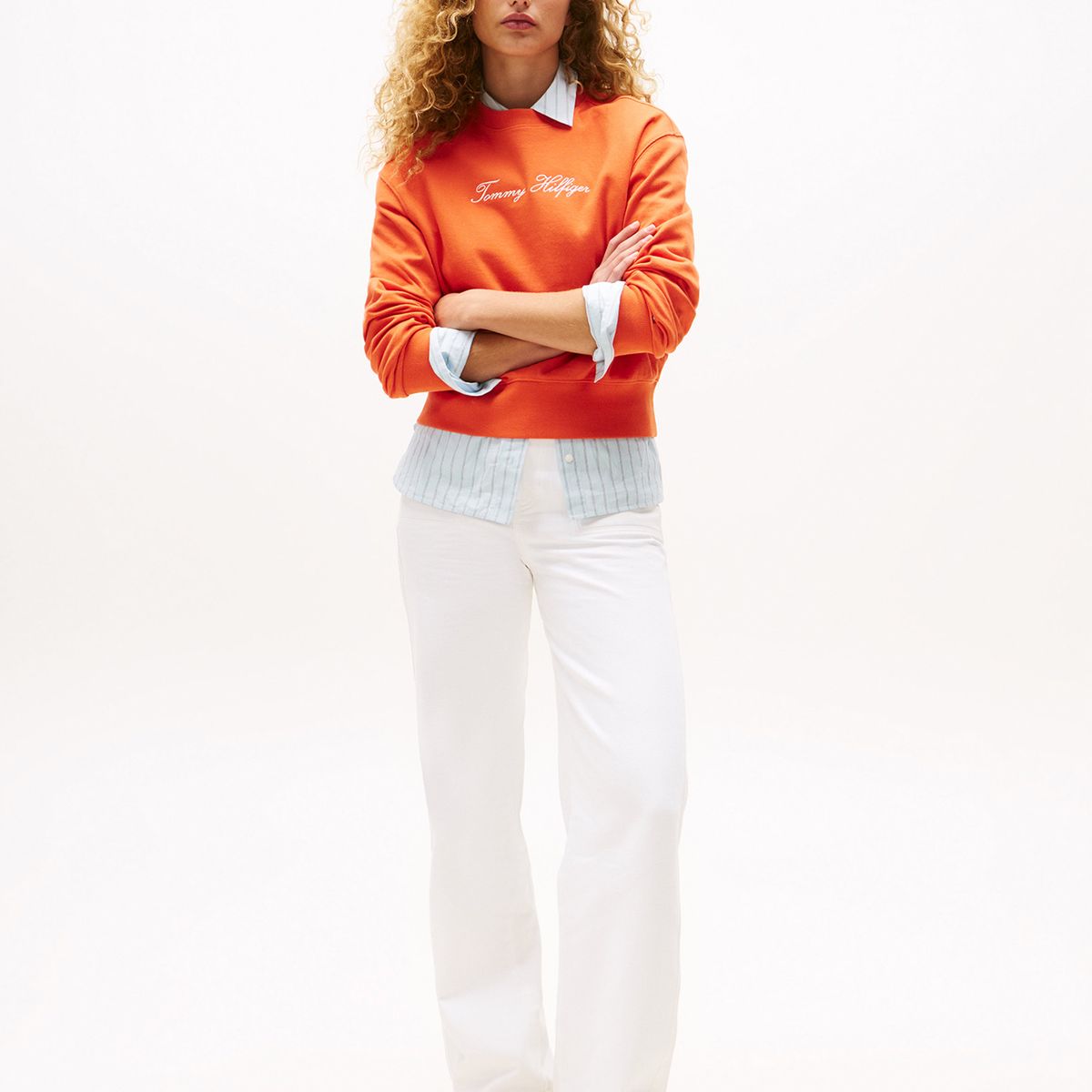 TOMMY HILFIGER - Polerón Con Logo Script Bordado Naranjo Tommy Hilfiger