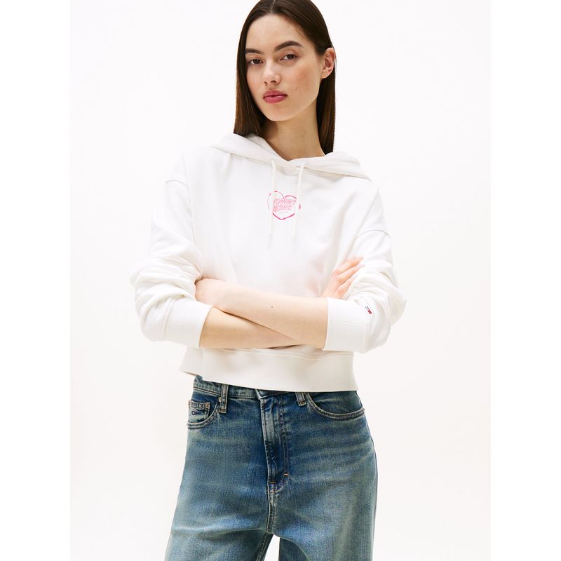 TOMMY HILFIGER - Polerón Hoodie Relaxed Cropped Blanco Tommy Jeans
