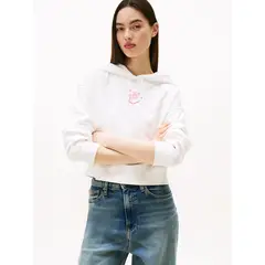 TOMMY HILFIGER - Polerón Hoodie Relaxed Cropped Blanco Tommy Jeans