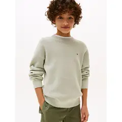 TOMMY HILFIGER - Sweater Texturizado Con Logo Bordado Verde