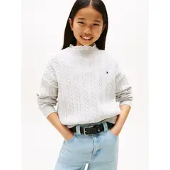 TOMMY HILFIGER - Sweater De Niña De Punto Trenzado Gris