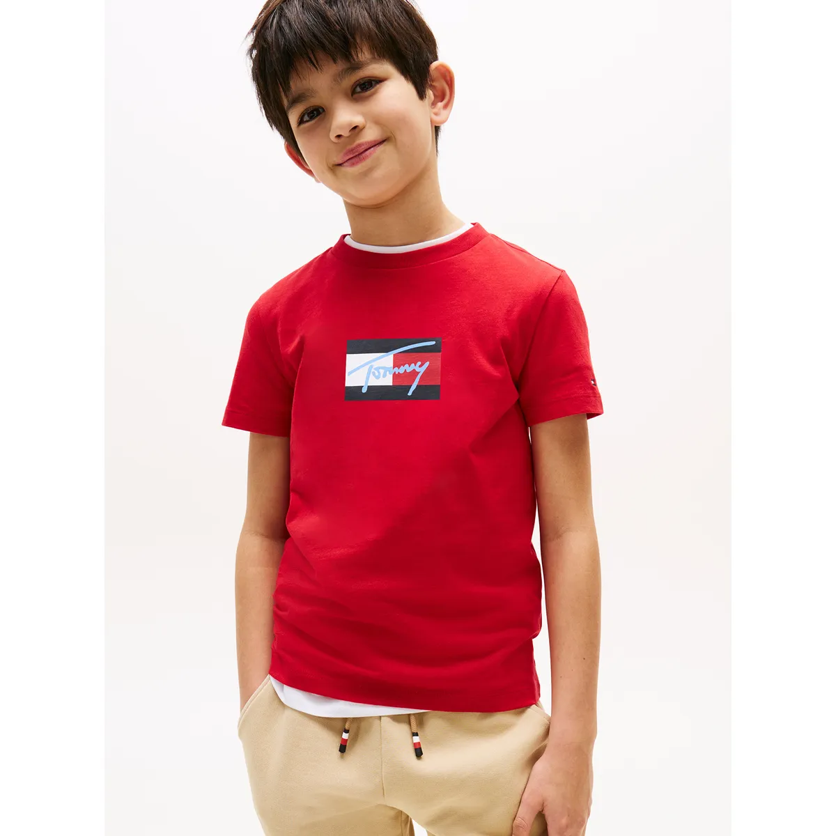 TOMMY HILFIGER - Polera Script Flag Logo Rojo Tommy Hilfiger