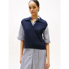 TOMMY HILFIGER - Sweater Trenzado Sin Mangas Azul