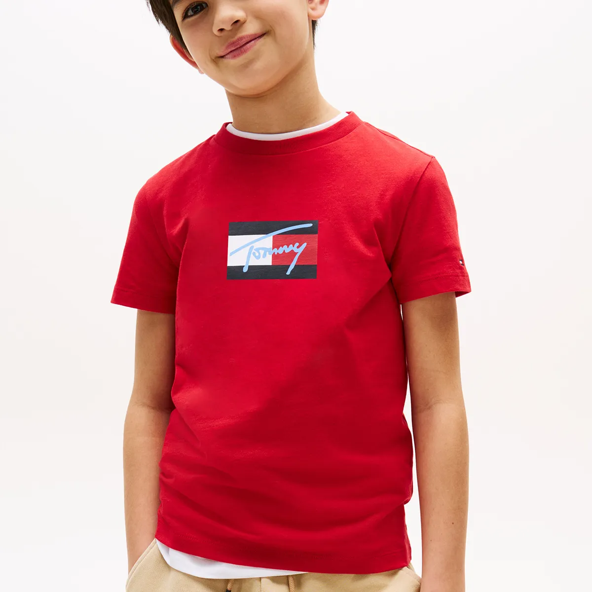 TOMMY HILFIGER - Polera Script Flag Logo Rojo Tommy Hilfiger