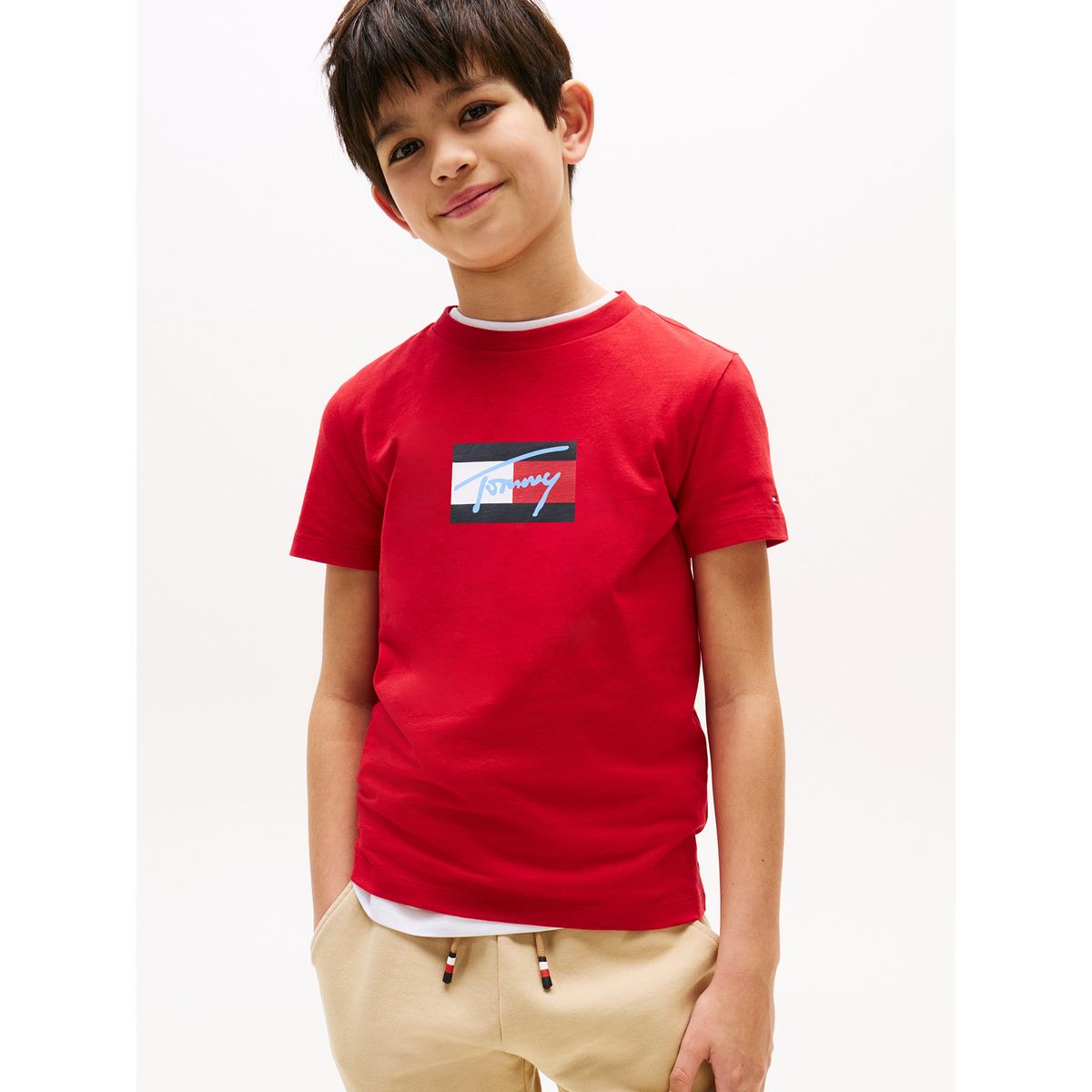 TOMMY HILFIGER - Polera Script Flag Logo Rojo Tommy Hilfiger