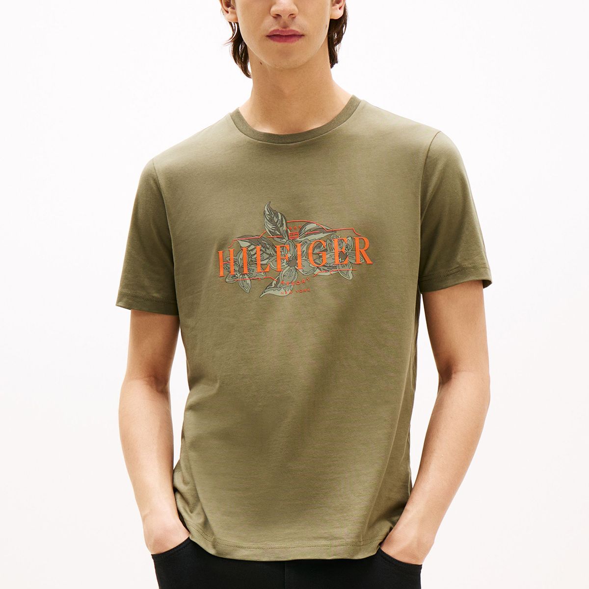 TOMMY HILFIGER - Polera Logo Tropical Floral Verde Tommy Hilfiger