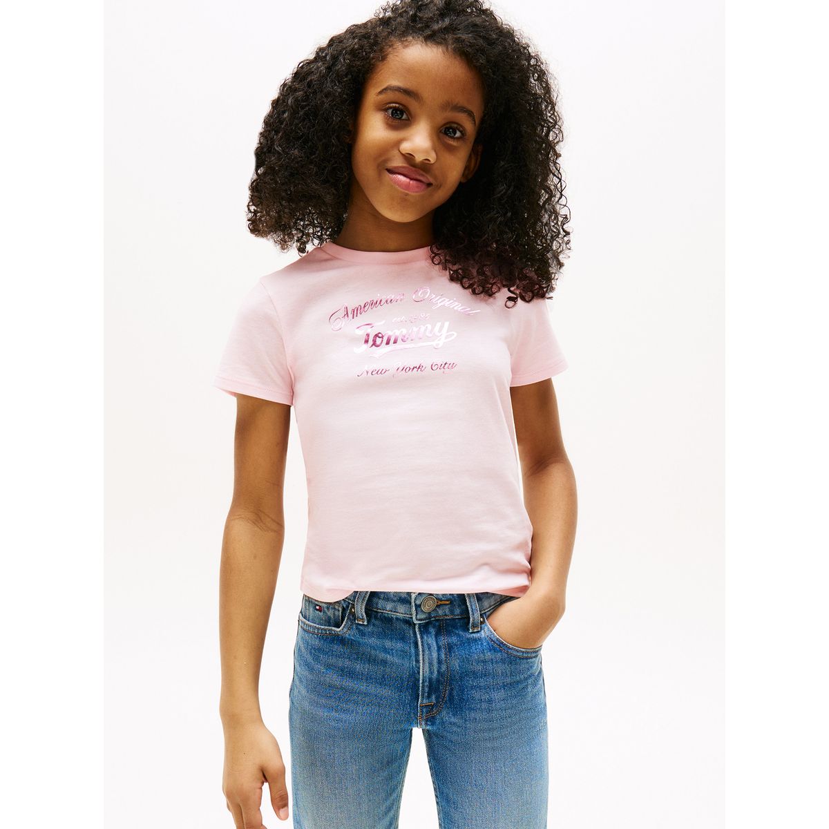 TOMMY HILFIGER - Polera Script Logo Metalizado Rosado Tommy Hilfiger