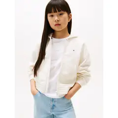 TOMMY HILFIGER - Polerón Hoodie Con Logo Y Cierre Blanco