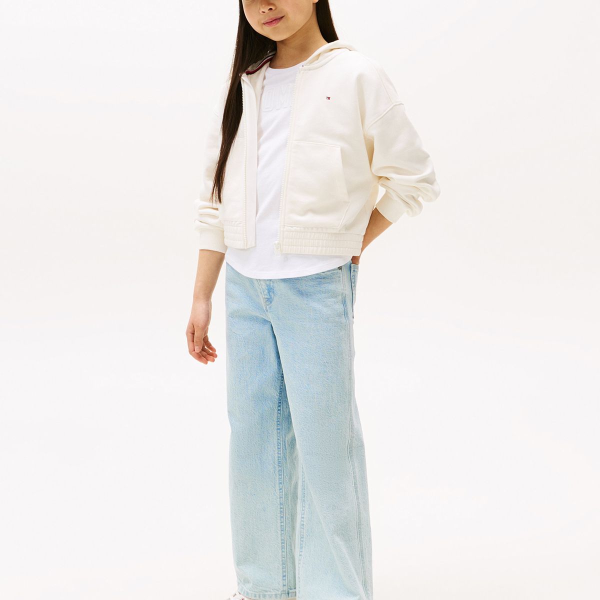 TOMMY HILFIGER - Polerón Hoodie Con Logo Y Cierre Blanco Tommy Hilfiger