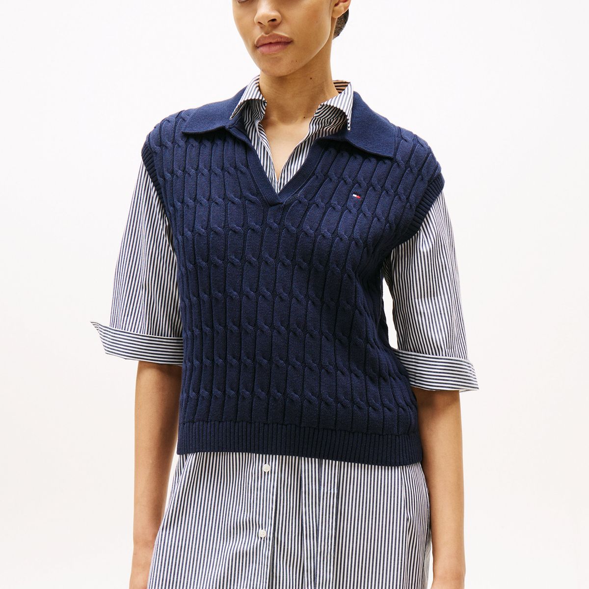 TOMMY HILFIGER - Sweater Trenzado Sin Mangas Azul Tommy Hilfiger