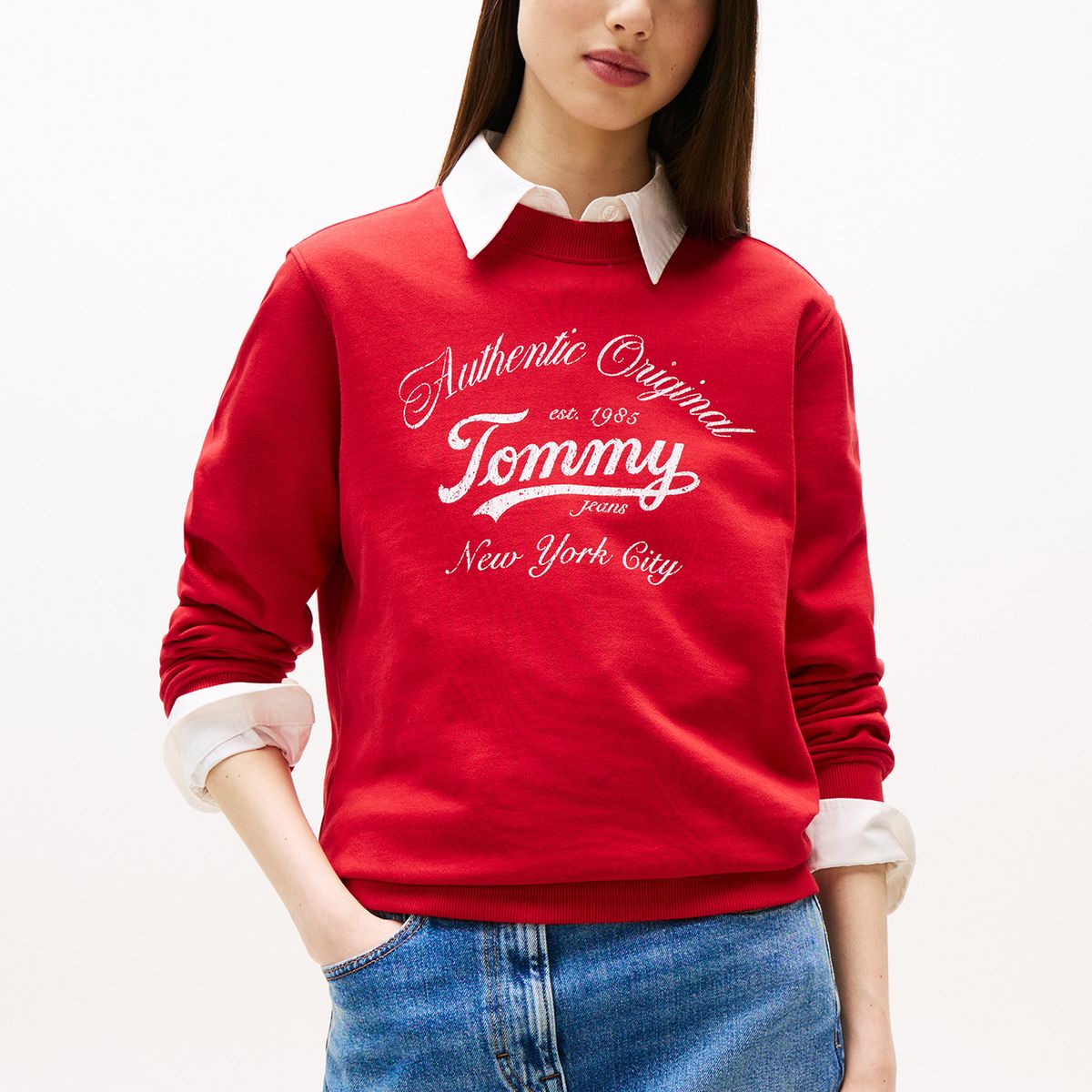 TOMMY HILFIGER - Polerón Essential Con Logo Rojo Tommy Jeans