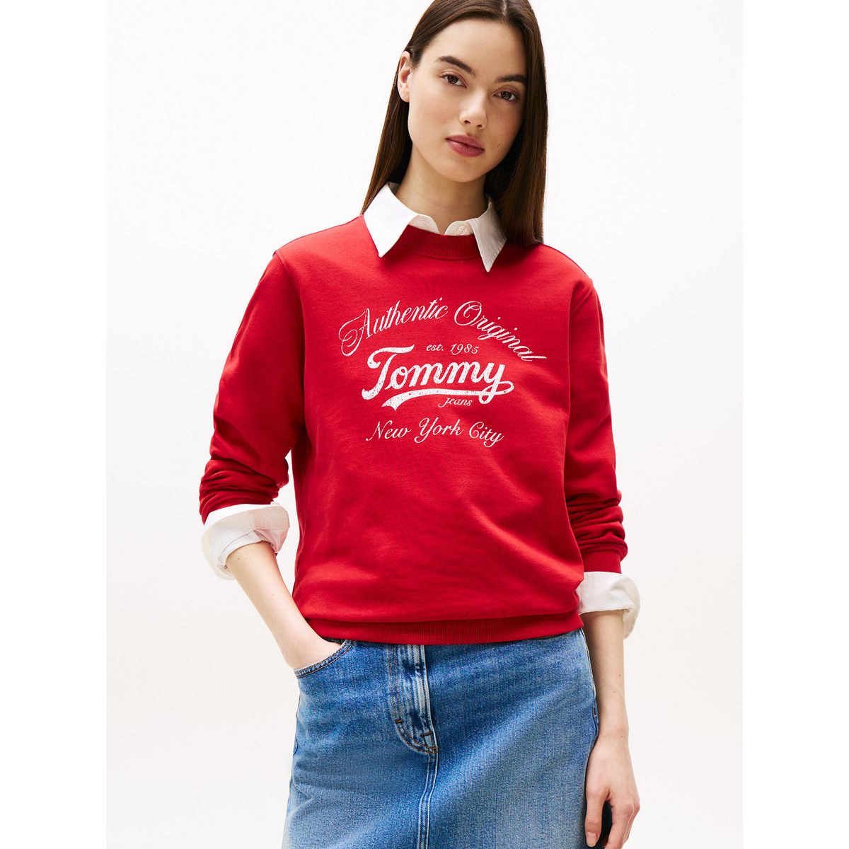 TOMMY HILFIGER - Polerón Essential Con Logo Rojo Tommy Jeans