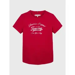 TOMMY HILFIGER - Polera Script Logo Metalizado Rojo