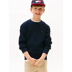 TOMMY HILFIGER - Sweater Texturizado Con Logo Bordado Azul