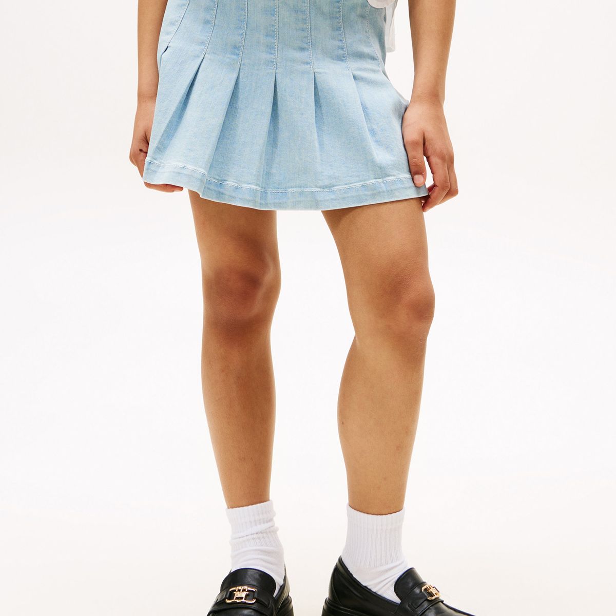TOMMY HILFIGER - Falda Denim Plisada Celeste Tommy Hilfiger