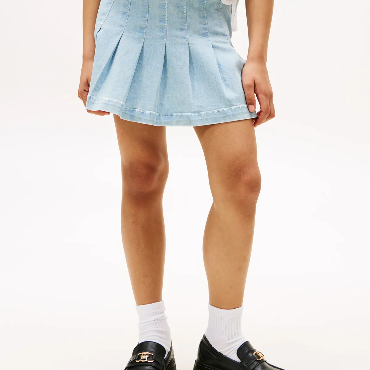 TOMMY HILFIGER - Falda Denim Plisada Celeste Tommy Hilfiger