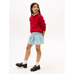 TOMMY HILFIGER - Falda Denim Plisada Celeste