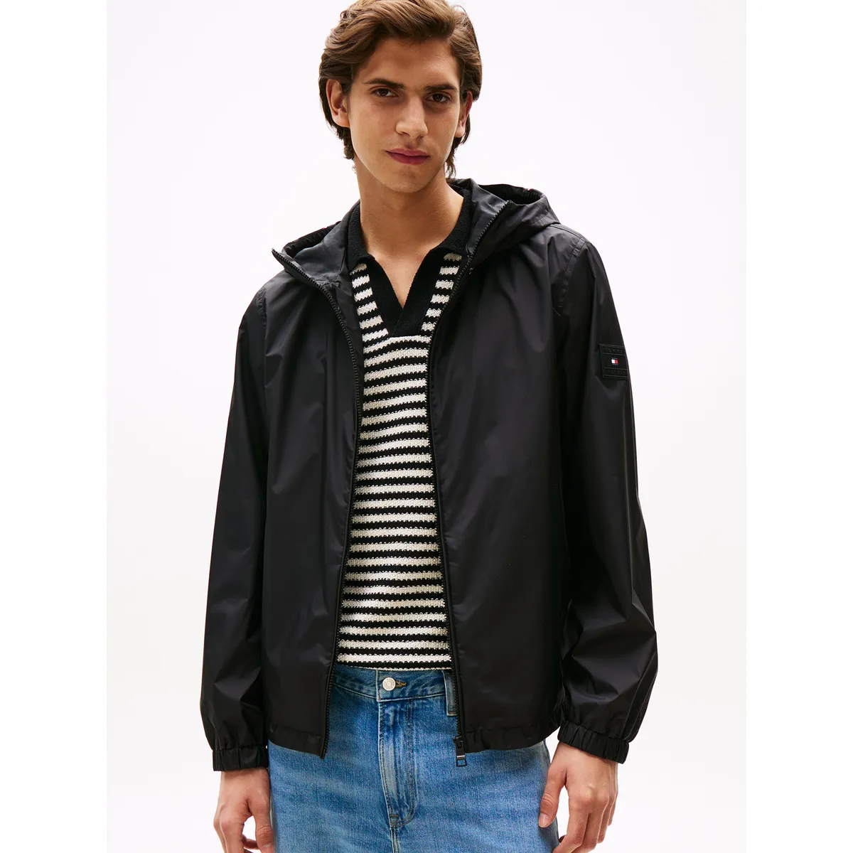 TOMMY HILFIGER - Cortavientos Hooded Con Logo Engomado Negro Tommy Hilfiger
