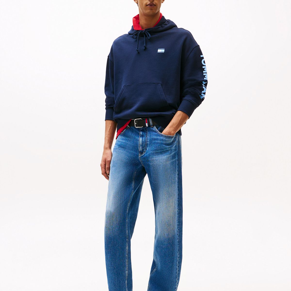 TOMMY HILFIGER - Polerón Hoodie Cropped Con Logo Azul Tommy Jeans