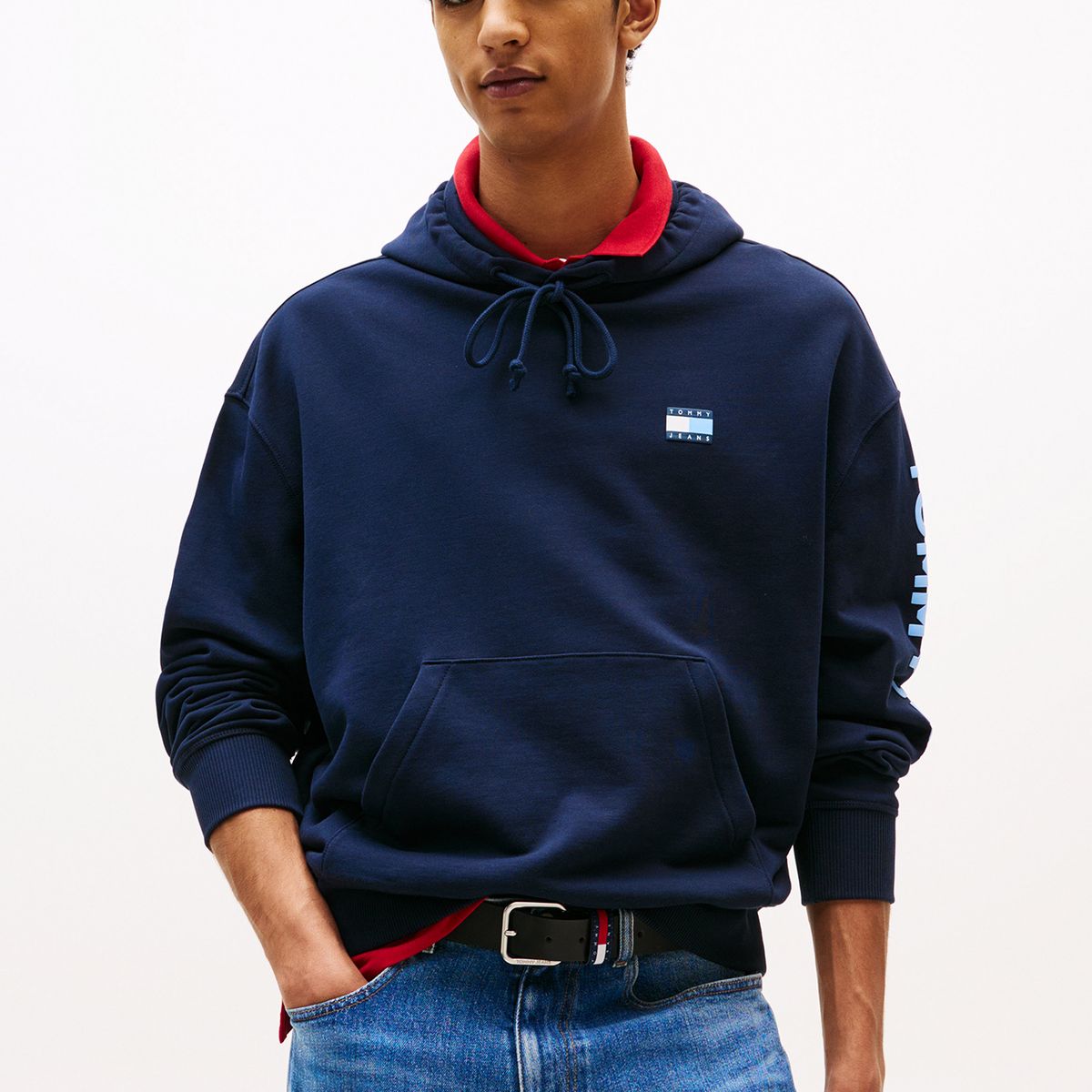TOMMY HILFIGER - Polerón Hoodie Cropped Con Logo Azul Tommy Jeans