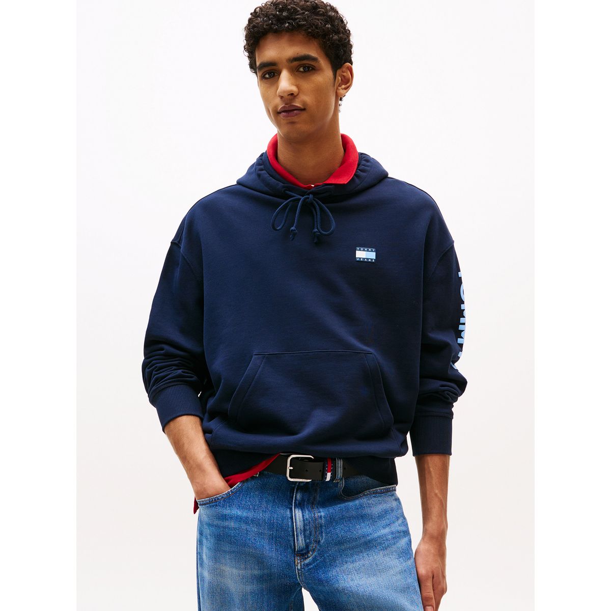 TOMMY HILFIGER - Polerón Hoodie Cropped Con Logo Azul Tommy Jeans