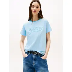 TOMMY HILFIGER - Polera Con Logo Script Regular Fit Celeste Tommy Jeans