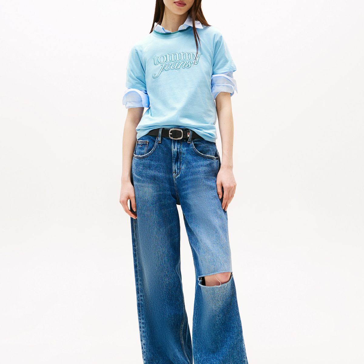 TOMMY HILFIGER - Polera Con Logo Script Regular Fit Celeste Tommy Jeans