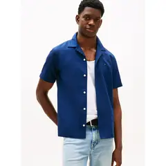 TOMMY HILFIGER - Camisa De Lino Solid Azul