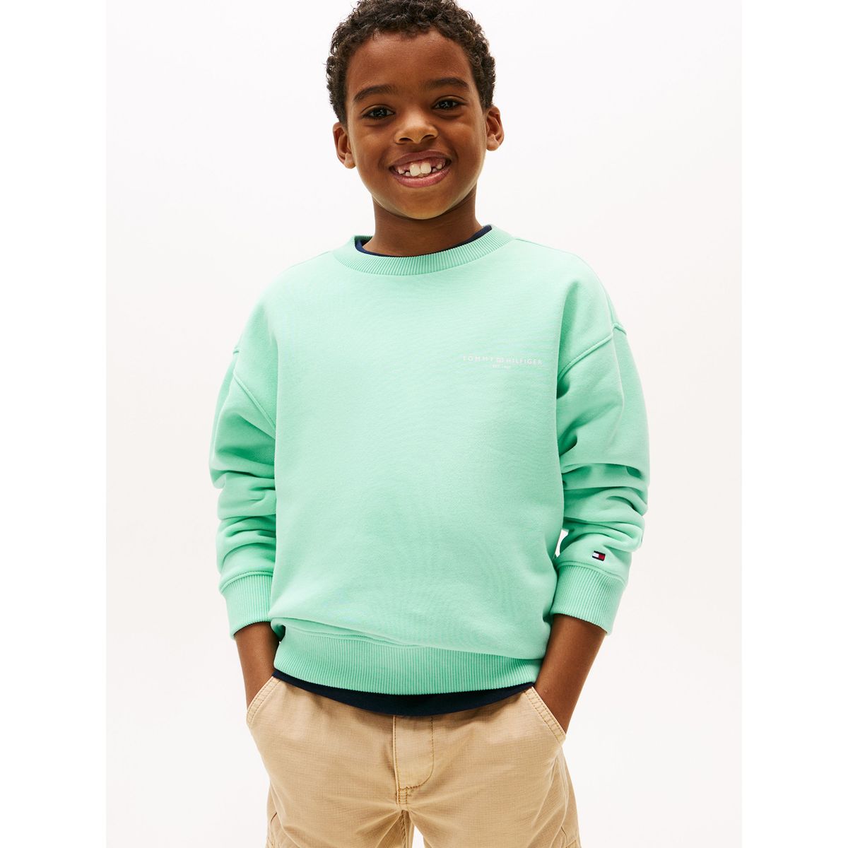 TOMMY HILFIGER - Polerón Con Cuello Redondo Y Logo Verde Tommy Hilfiger