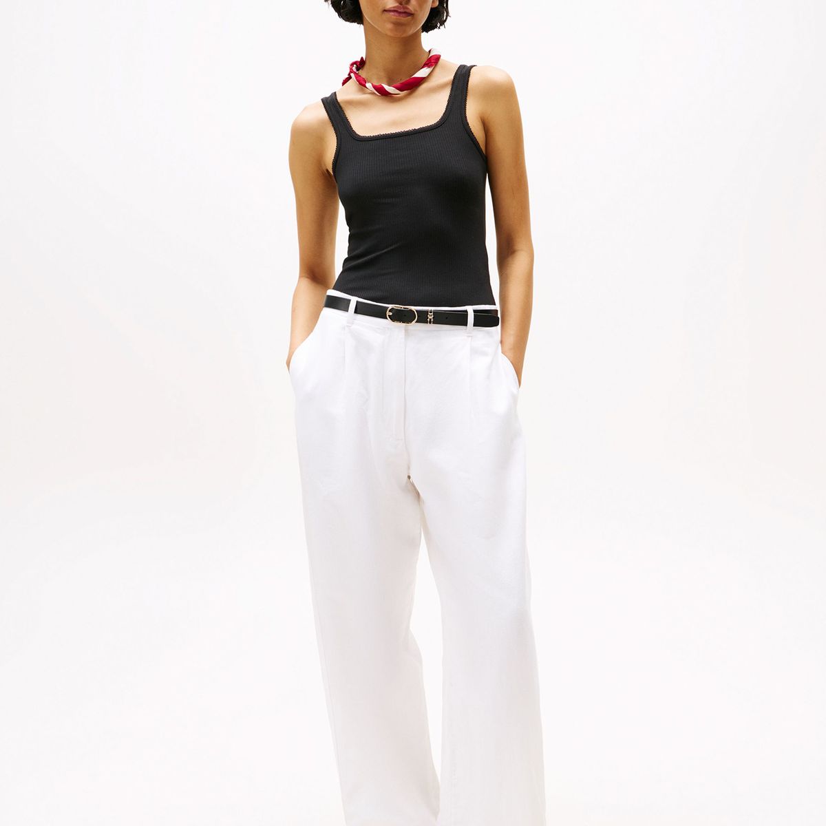 TOMMY HILFIGER - Polera Acanalada Solid Negro Tommy Hilfiger