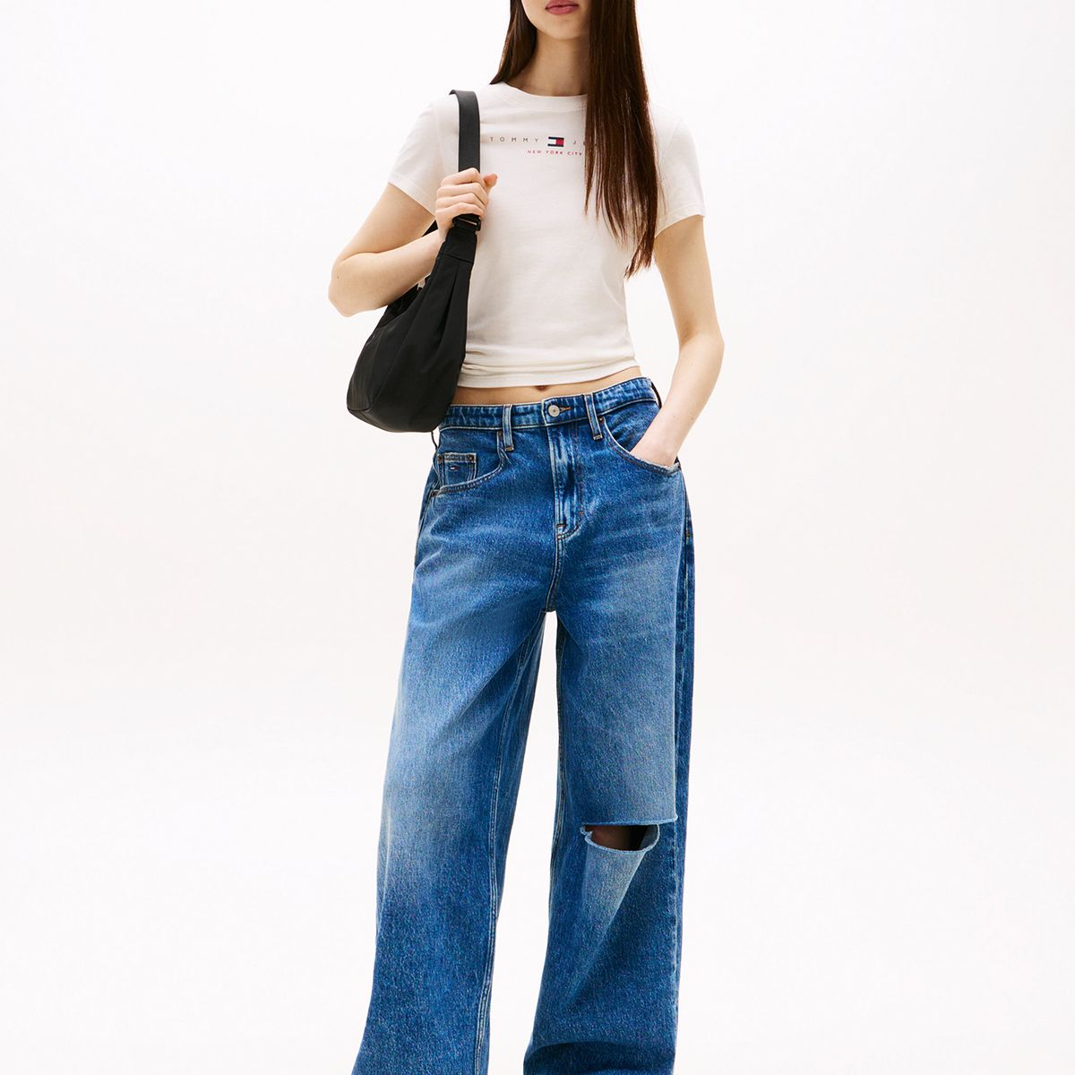 TOMMY HILFIGER - Polera Slim Fit Con Logo Lineal Blanco Tommy Jeans