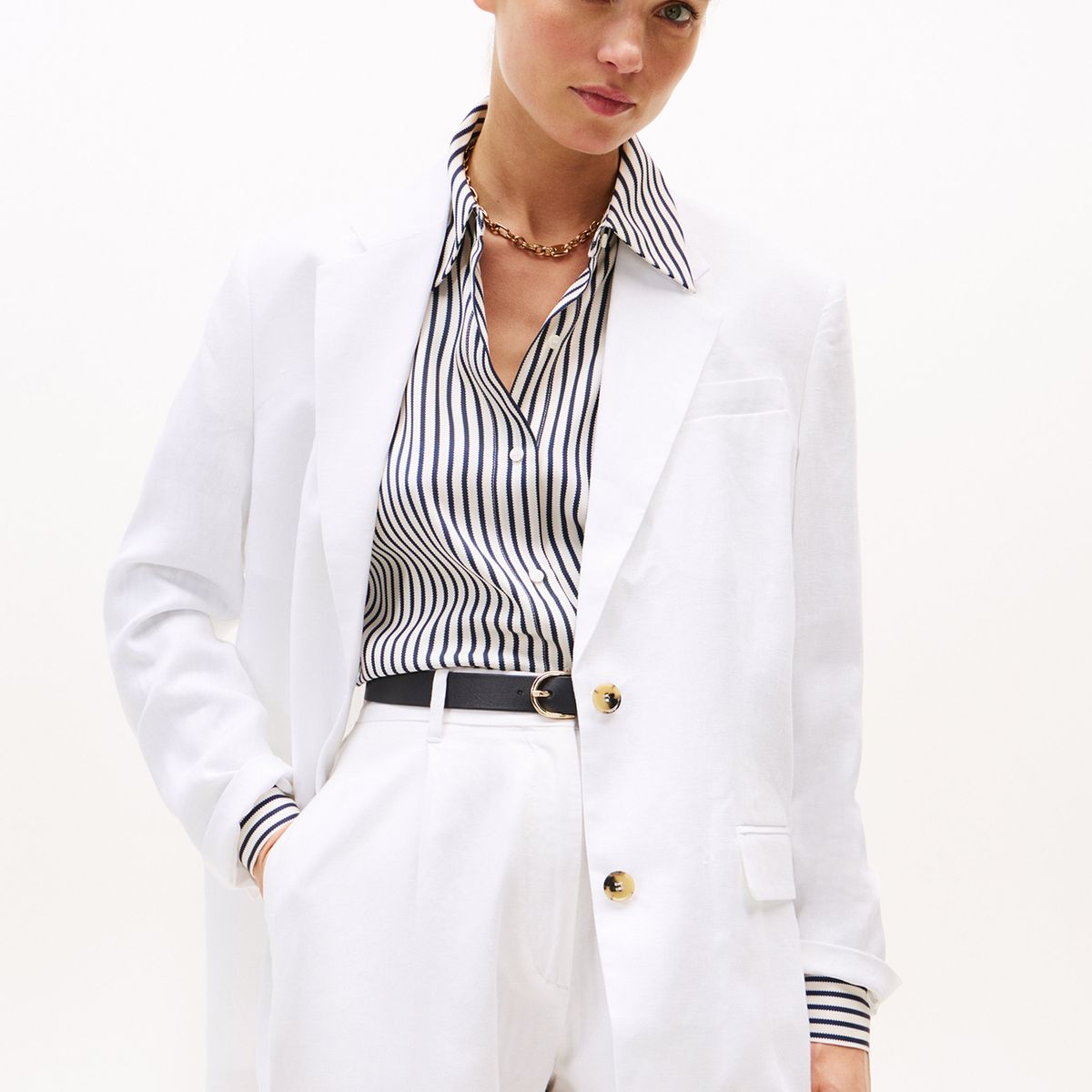 TOMMY HILFIGER - Blazer De Lino Relaxed Fit Blanco Tommy Hilfiger