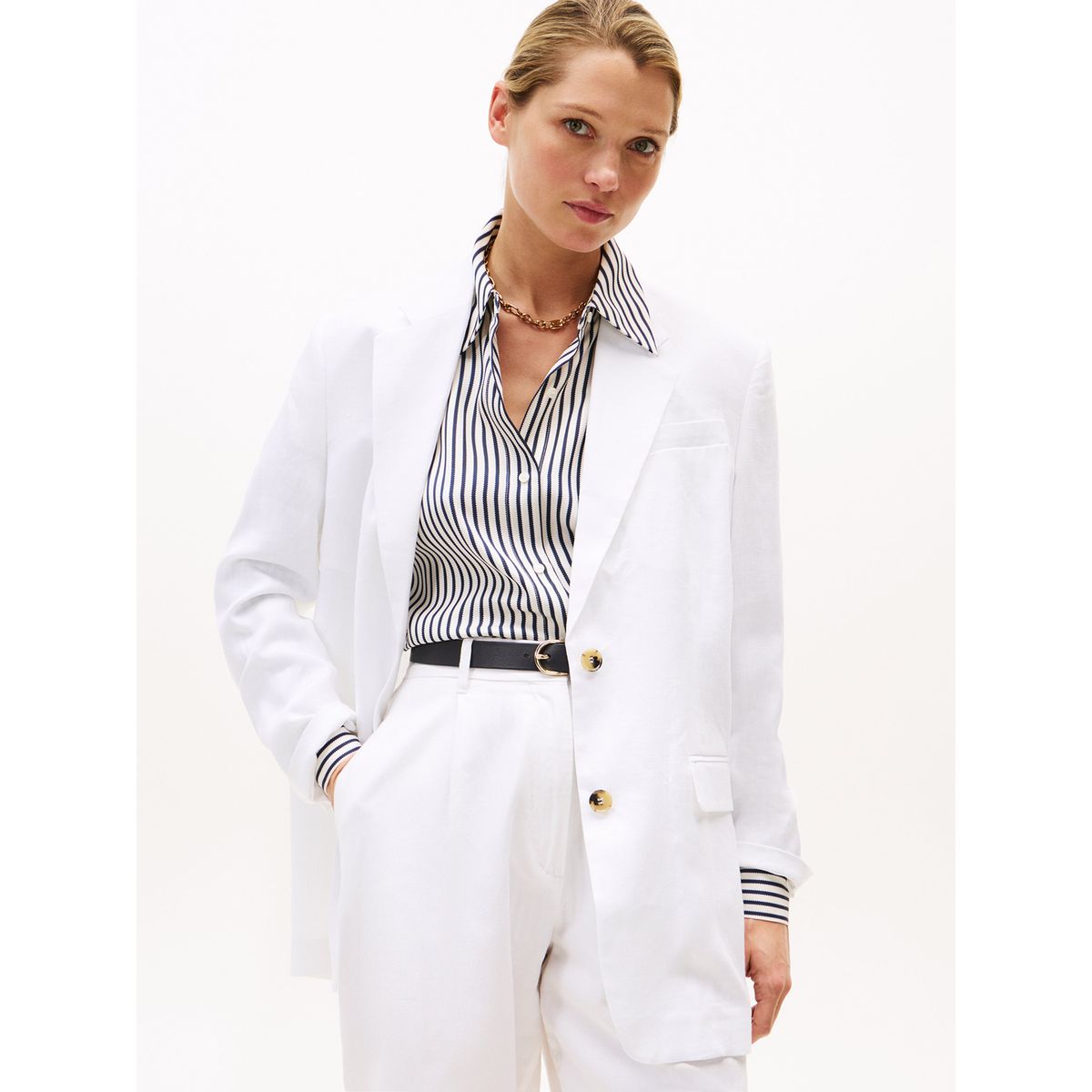 TOMMY HILFIGER - Blazer De Lino Relaxed Fit Blanco Tommy Hilfiger