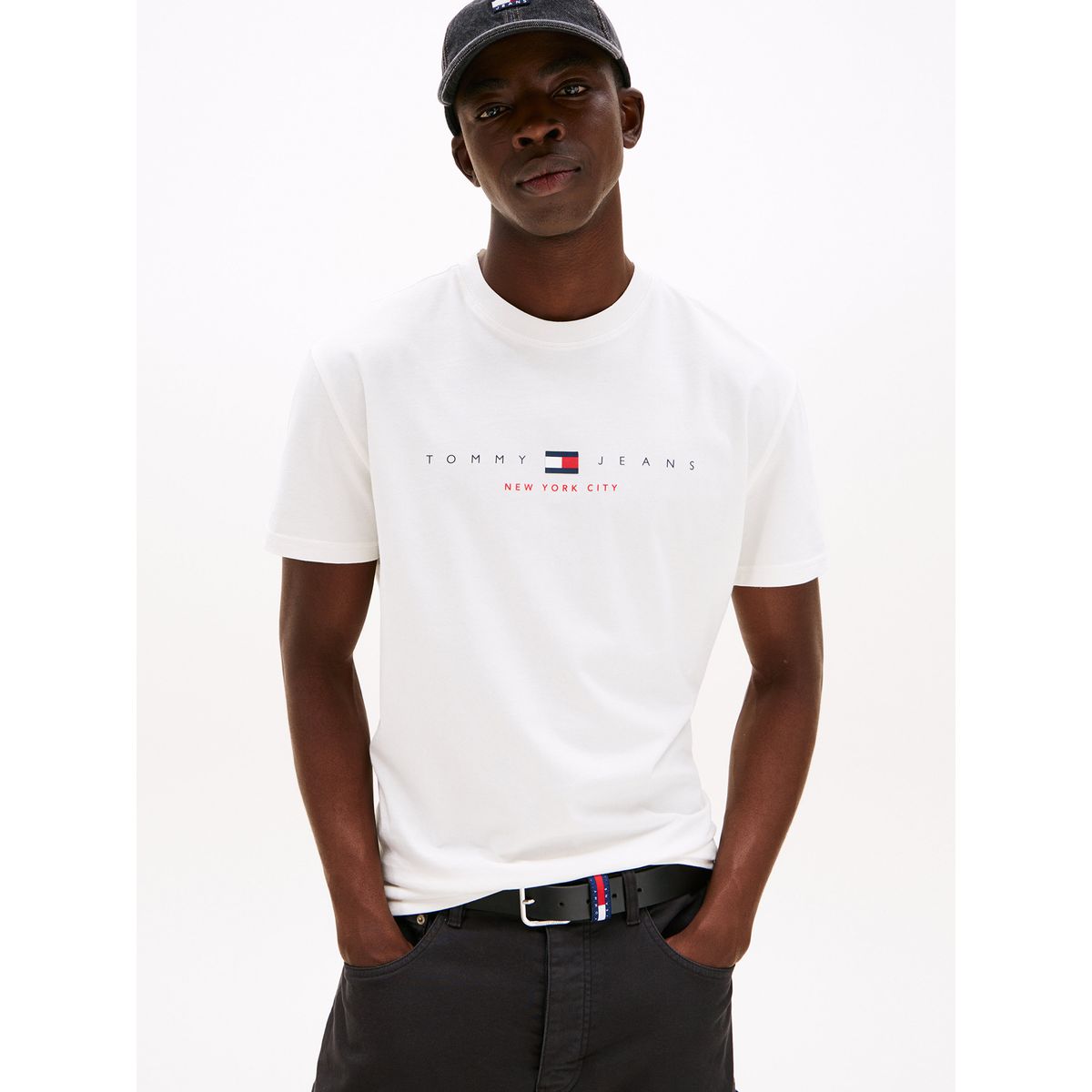 TOMMY HILFIGER - Polera Flag Linear Logo Blanco Tommy Jeans