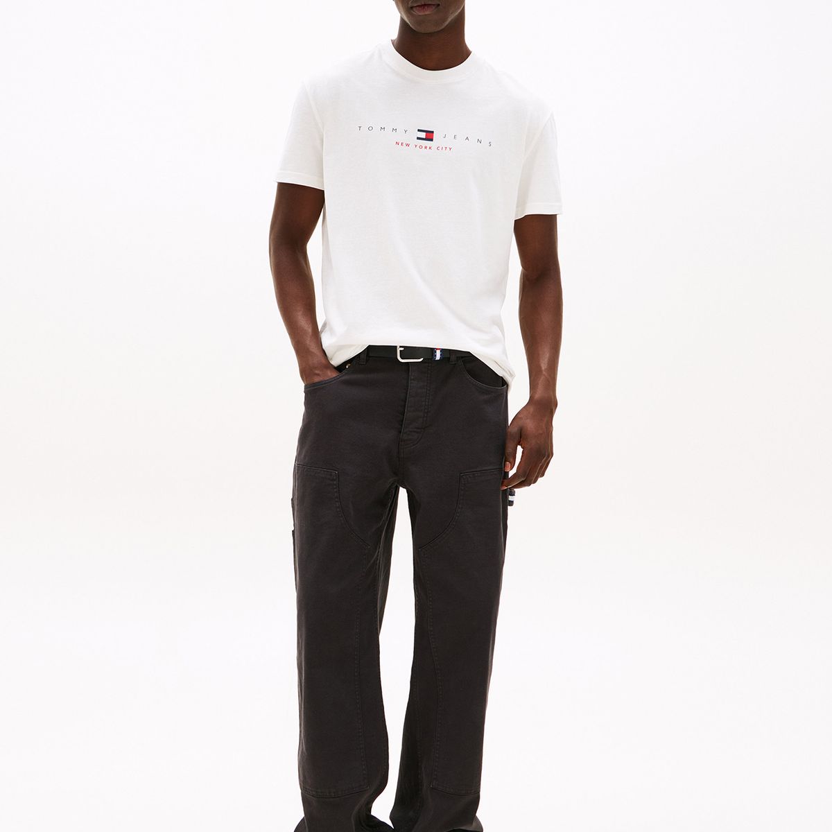 TOMMY HILFIGER - Polera Flag Linear Logo Blanco Tommy Jeans