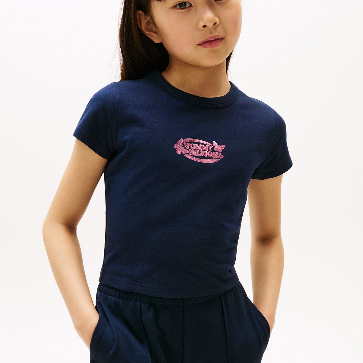 TOMMY HILFIGER - Polera Con Logo Metalizado Azul Tommy Hilfiger