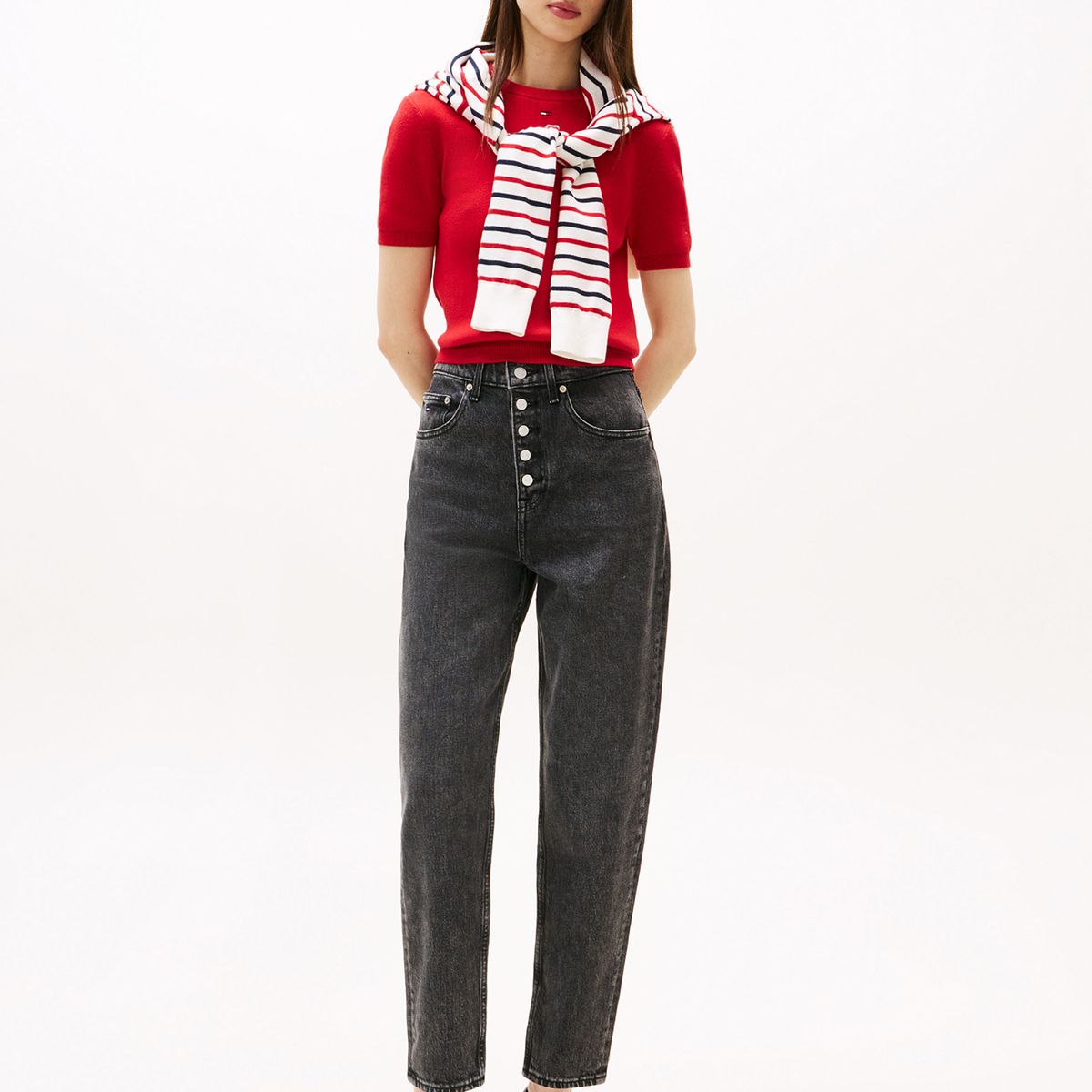 TOMMY HILFIGER - Jeans Mom Tapered Negro Tommy Jeans