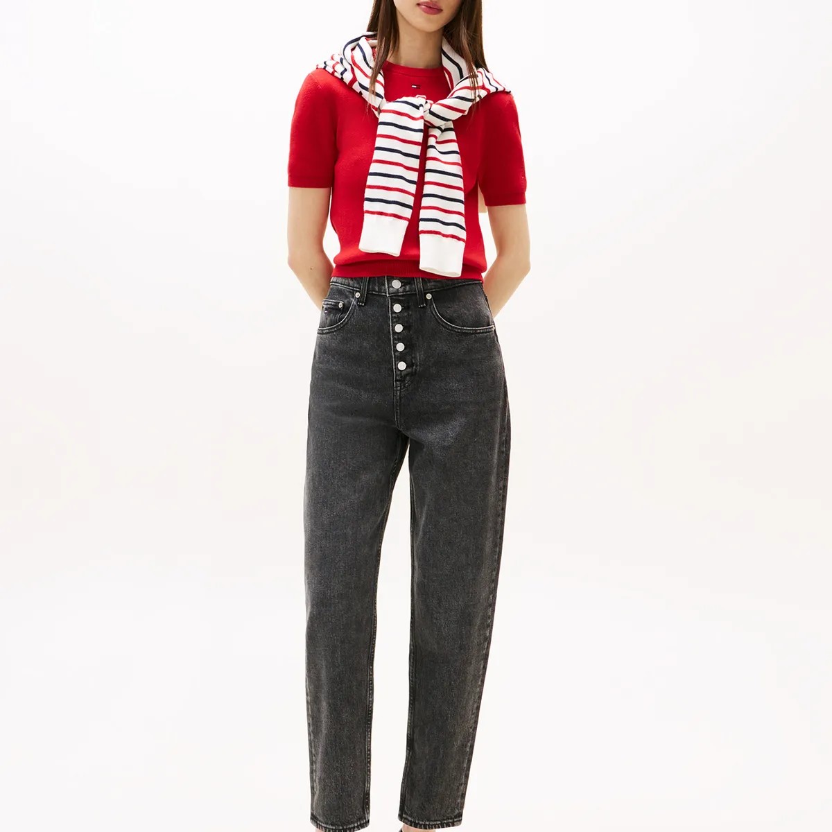 TOMMY HILFIGER - Jeans Mom Tapered Negro Tommy Jeans