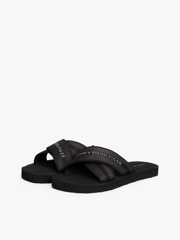 Sandalias Cross Strap Con Logo Negro