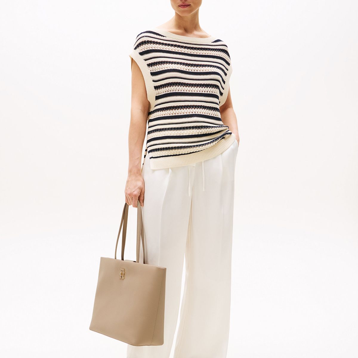 TOMMY HILFIGER - Tote Modern Monogram Logo Beige Tommy Hilfiger