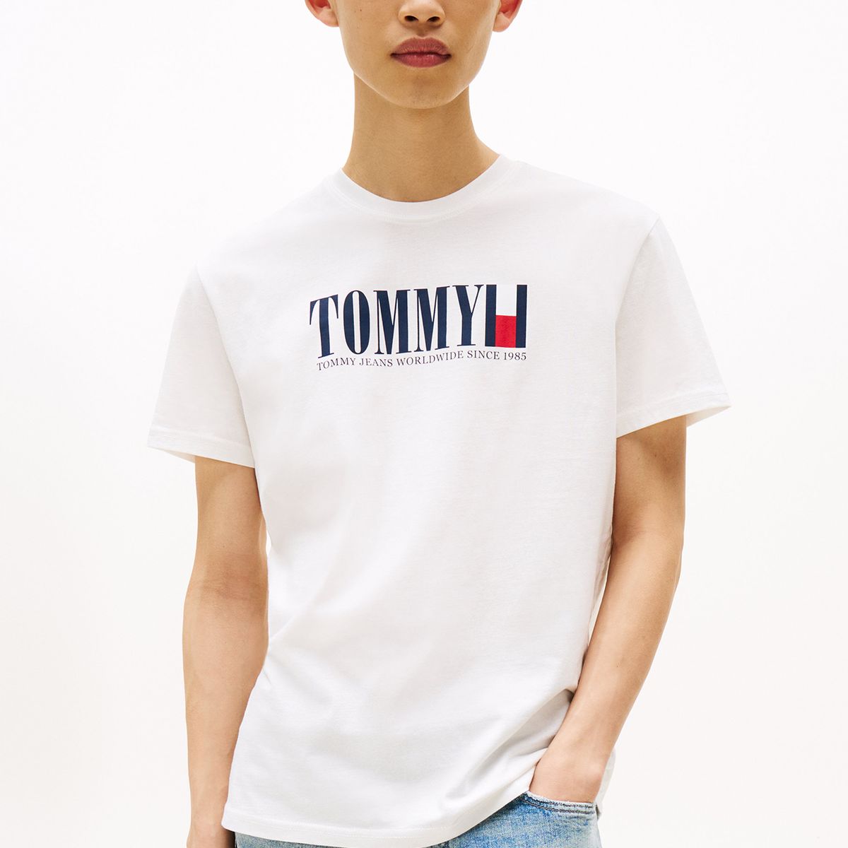 TOMMY HILFIGER - Polera C-Neck Con Logo Blanco Tommy Jeans