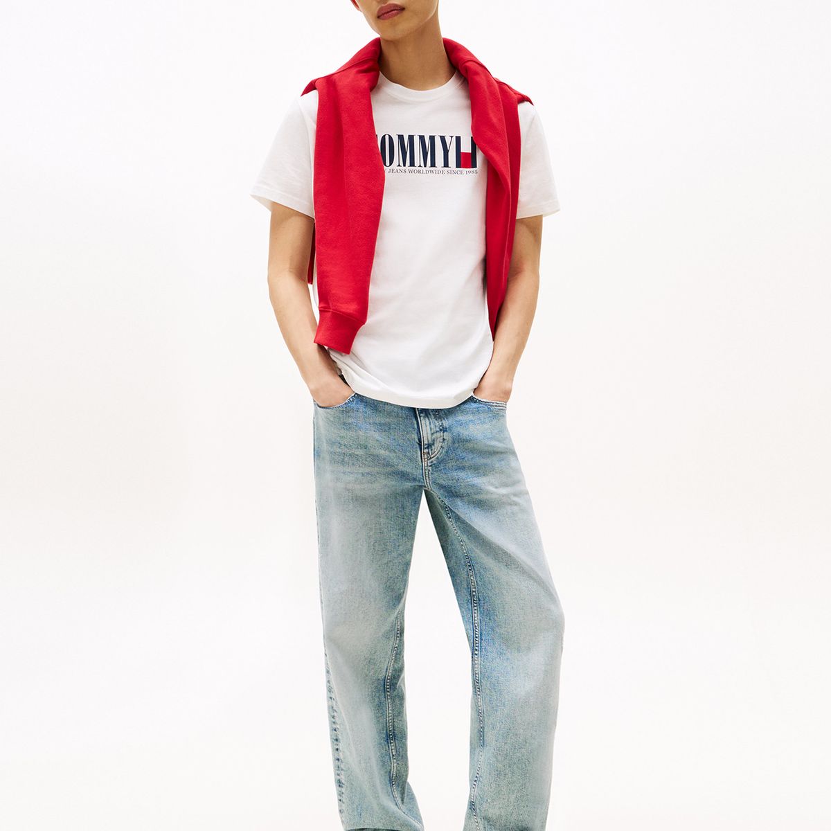 TOMMY HILFIGER - Polera C-Neck Con Logo Blanco Tommy Jeans