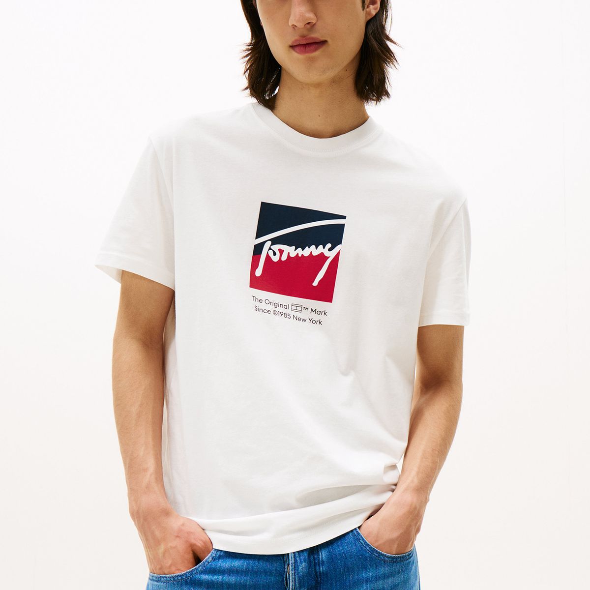 TOMMY HILFIGER - Polera Con Logo Distintivo Blanco Tommy Jeans